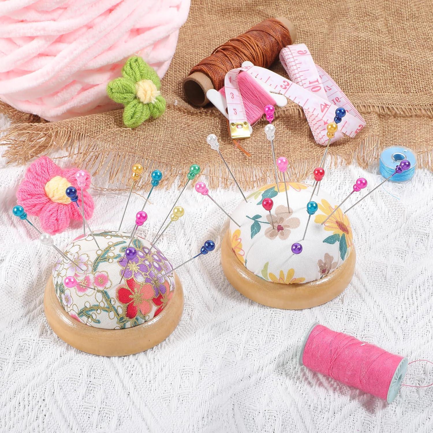 2 Almohadillas Redondas de Agujas con Base de Madera CIATBYYJ