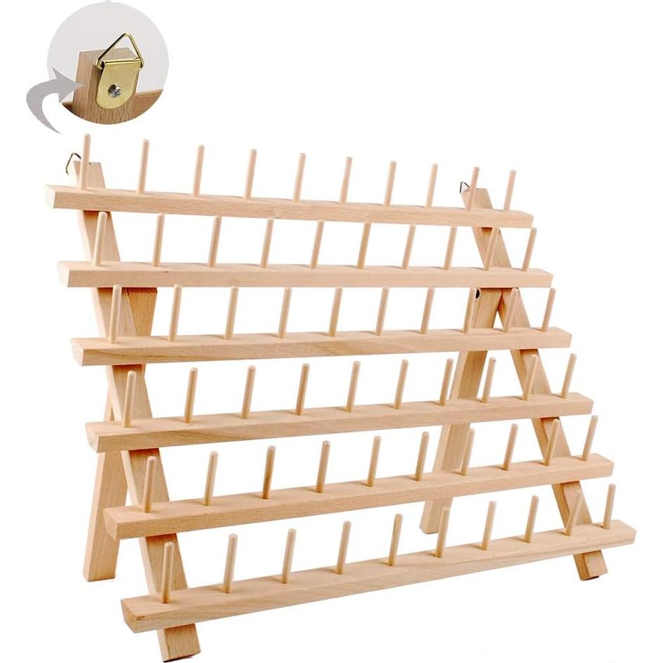 Soporte de Hilo de Madera NW para 60 Bobinas - Organizador Plegable