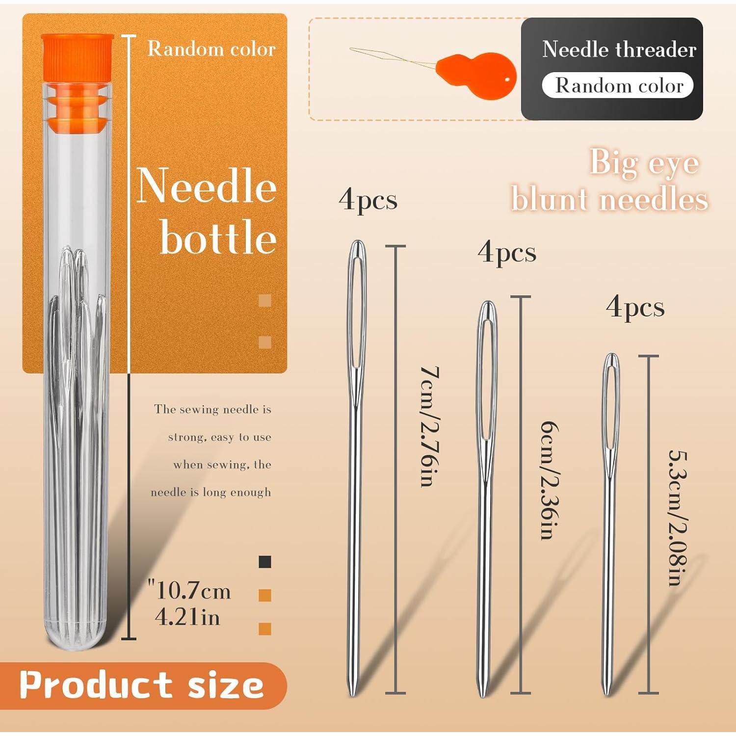 Agujas de Ojo Grande TLKKUE 12 Pcs Acero Plata 5.3cm 6cm 7cm