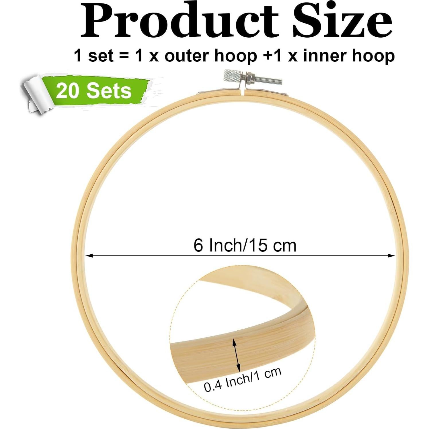 Aros de Bordado EATHEATY 20 Juegos 15 cm Bambú Ajustables