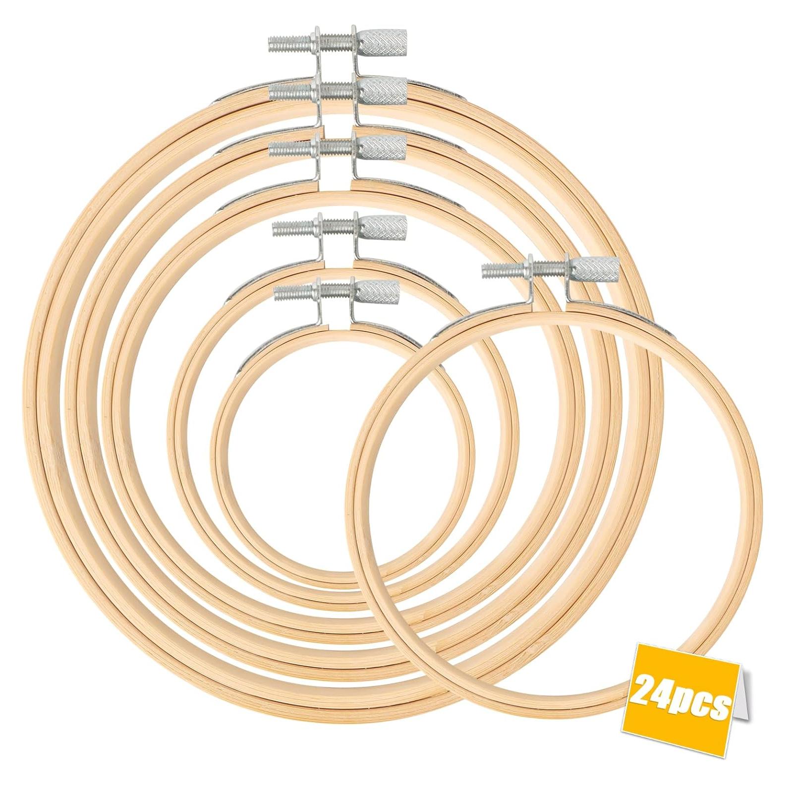 Juego de 24 Aros de Bordado de Bambú QLOUNI, 6 Tamaños
