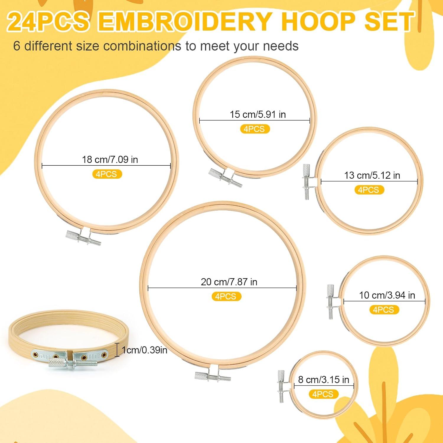 Juego de 24 Aros de Bordado de Bambú QLOUNI, 6 Tamaños