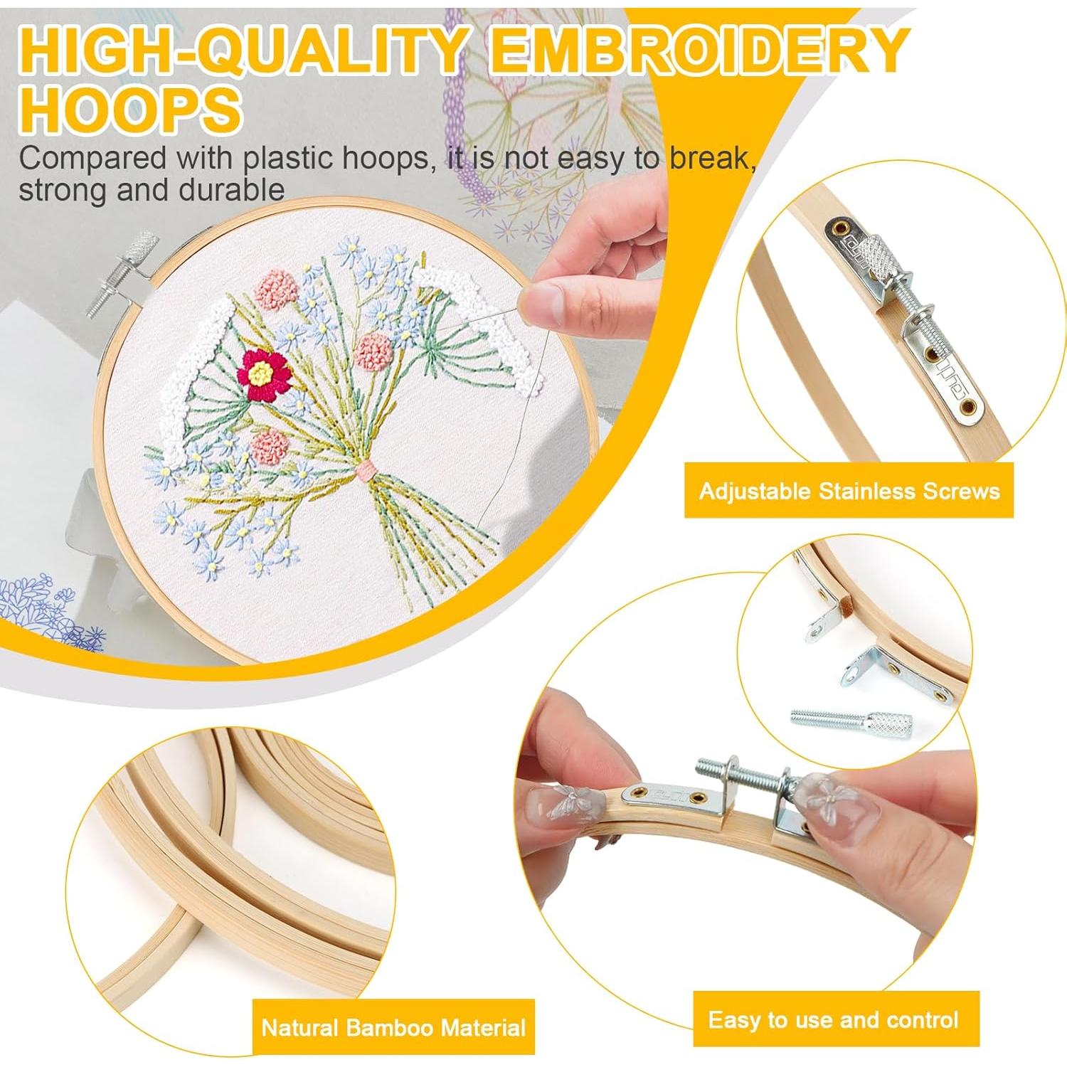 Juego de 24 Aros de Bordado de Bambú QLOUNI, 6 Tamaños