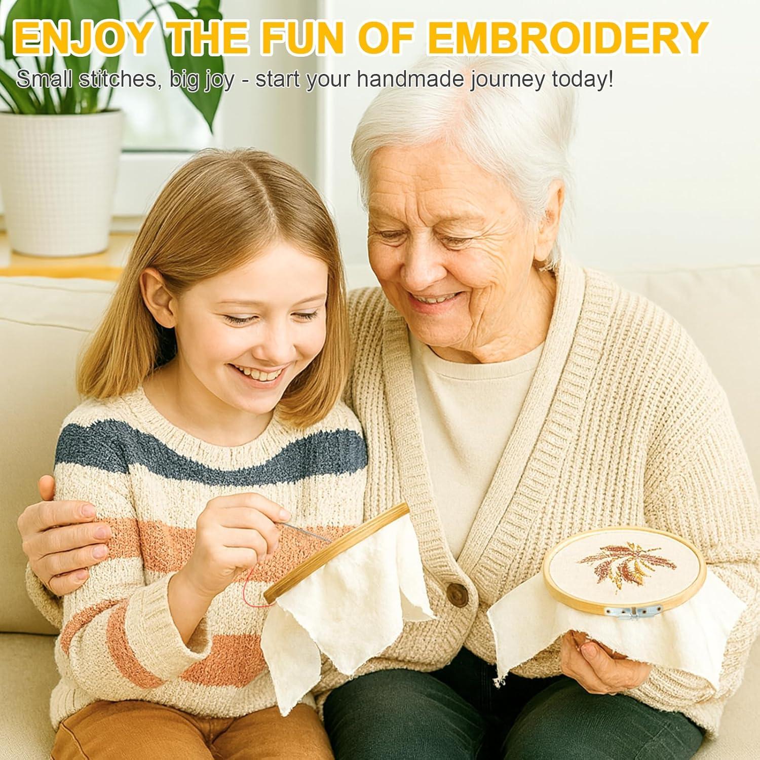 Juego de 24 Aros de Bordado de Bambú QLOUNI, 6 Tamaños