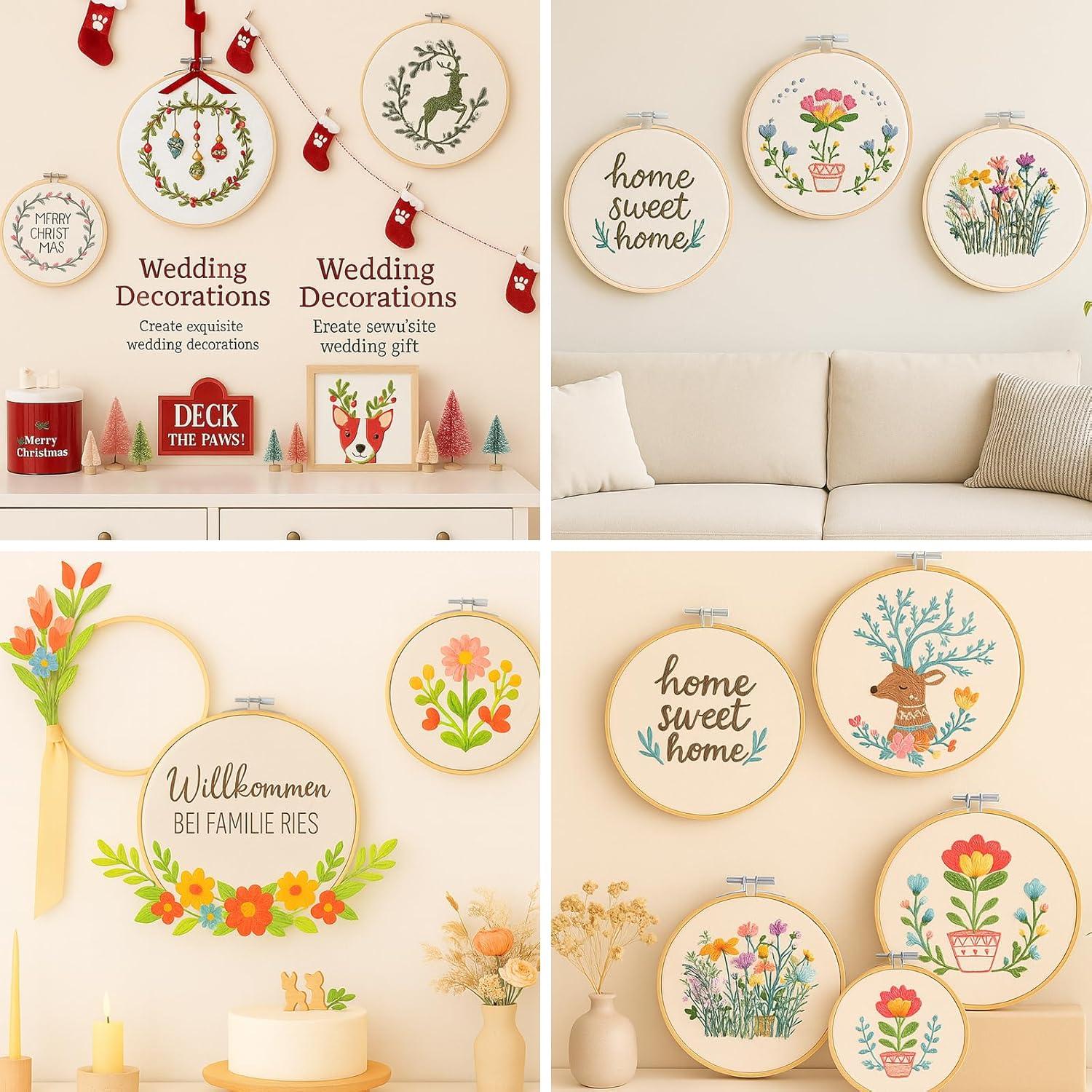 Juego de 24 Aros de Bordado de Bambú QLOUNI, 6 Tamaños