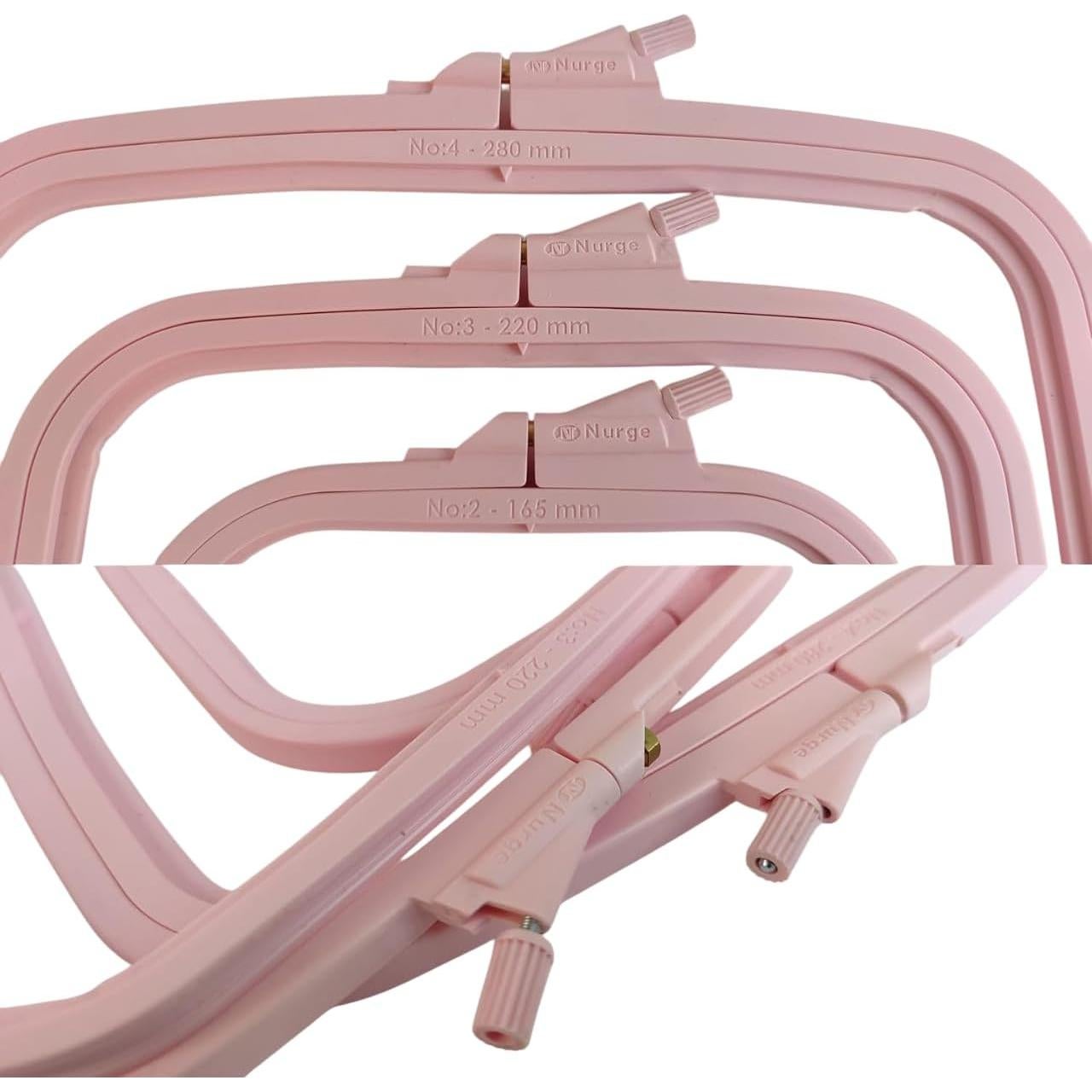 Juego de 3 Aros de Bordado Cuadrados Nurge Rosa 14.5-25 cm