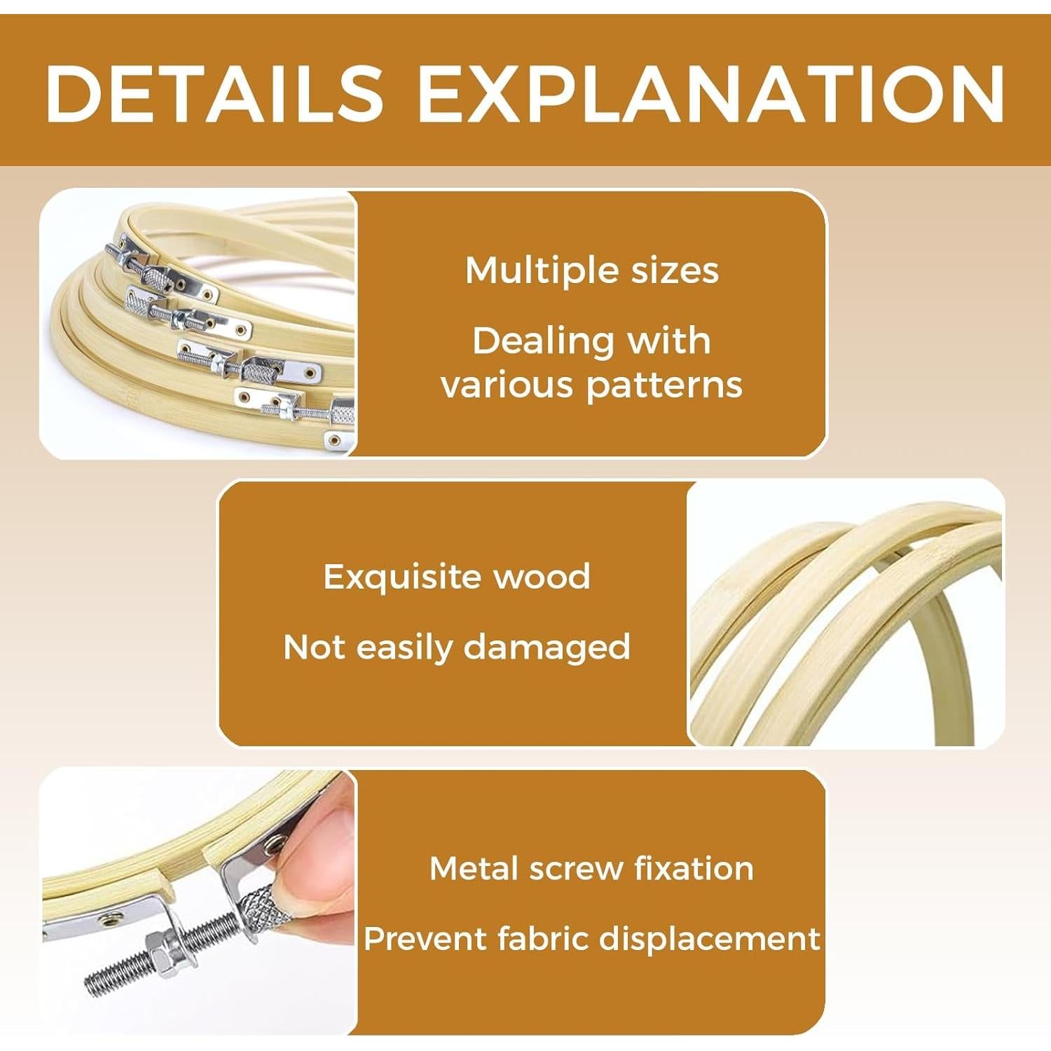 Juego de 4 Aros de Bordado de Madera de Haya 3 a 6 Pulgadas