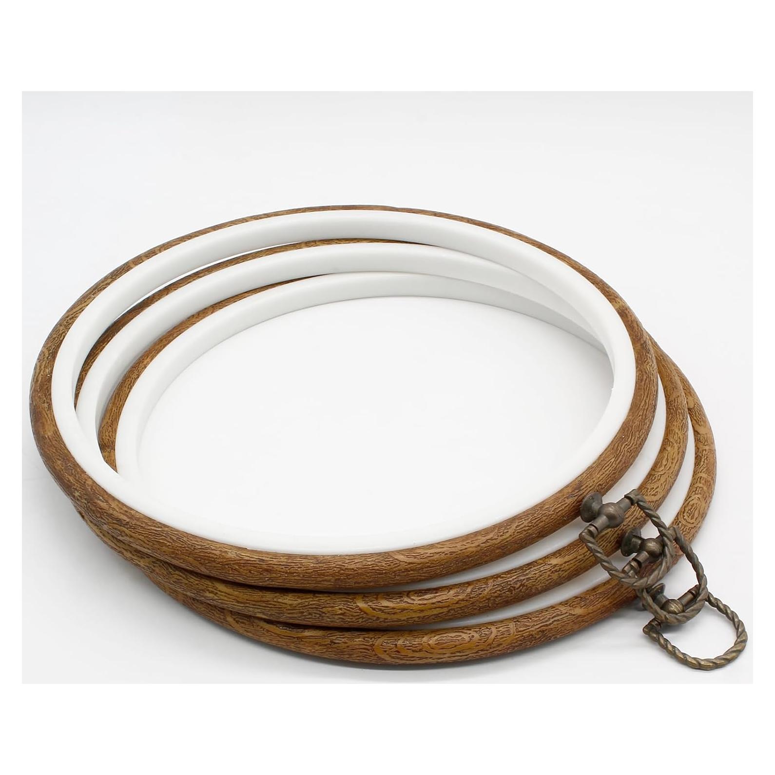 Aros de Bordado Redondos Auvotuis 3Pcs 23cm Imitación Madera