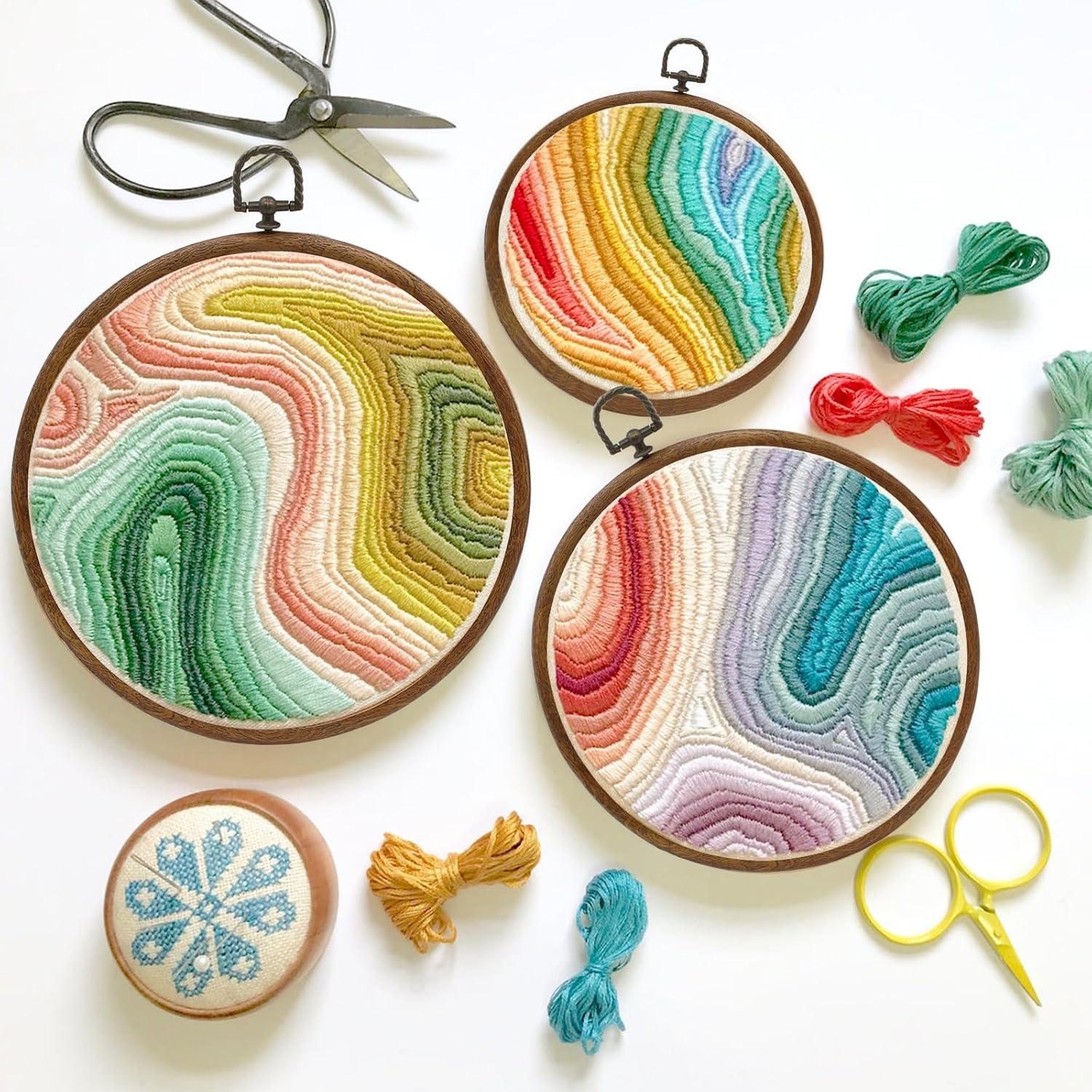 Aros de Bordado Redondos Auvotuis 3Pcs 23cm Imitación Madera