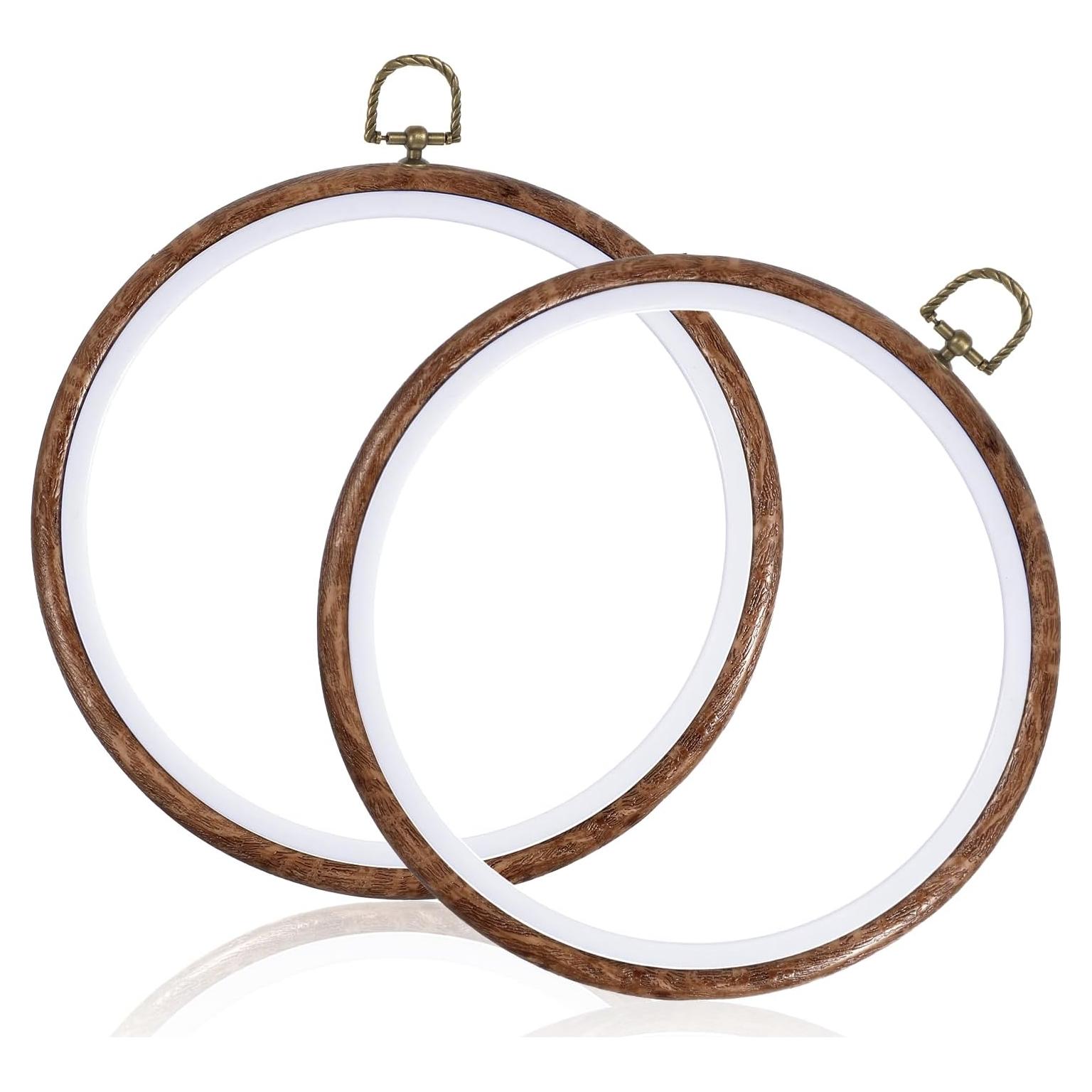 Marco de Bordado Redondo IANFAN 21 cm Imitación Madera - 2 Pcs