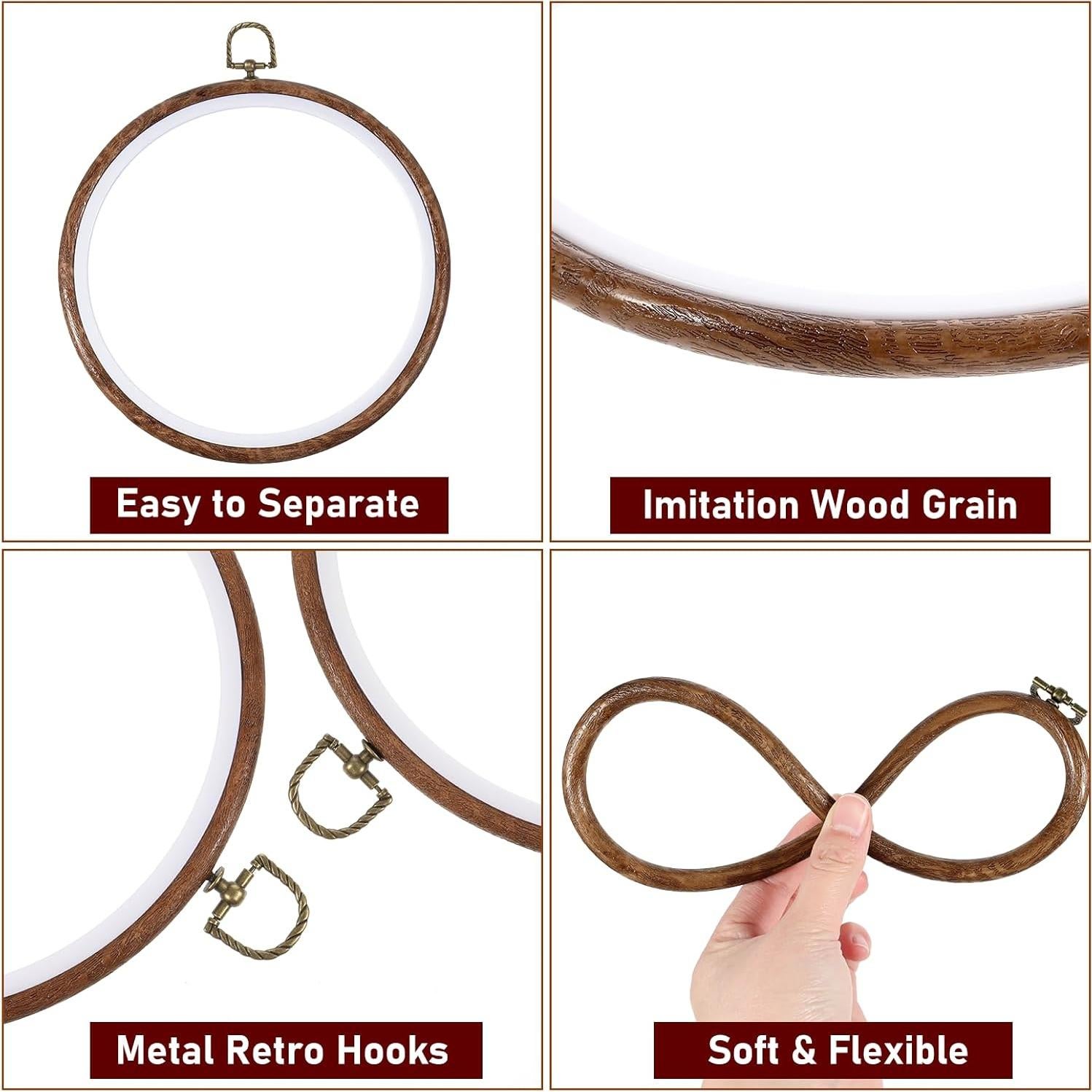 Marco de Bordado Redondo IANFAN 21 cm Imitación Madera - 2 Pcs