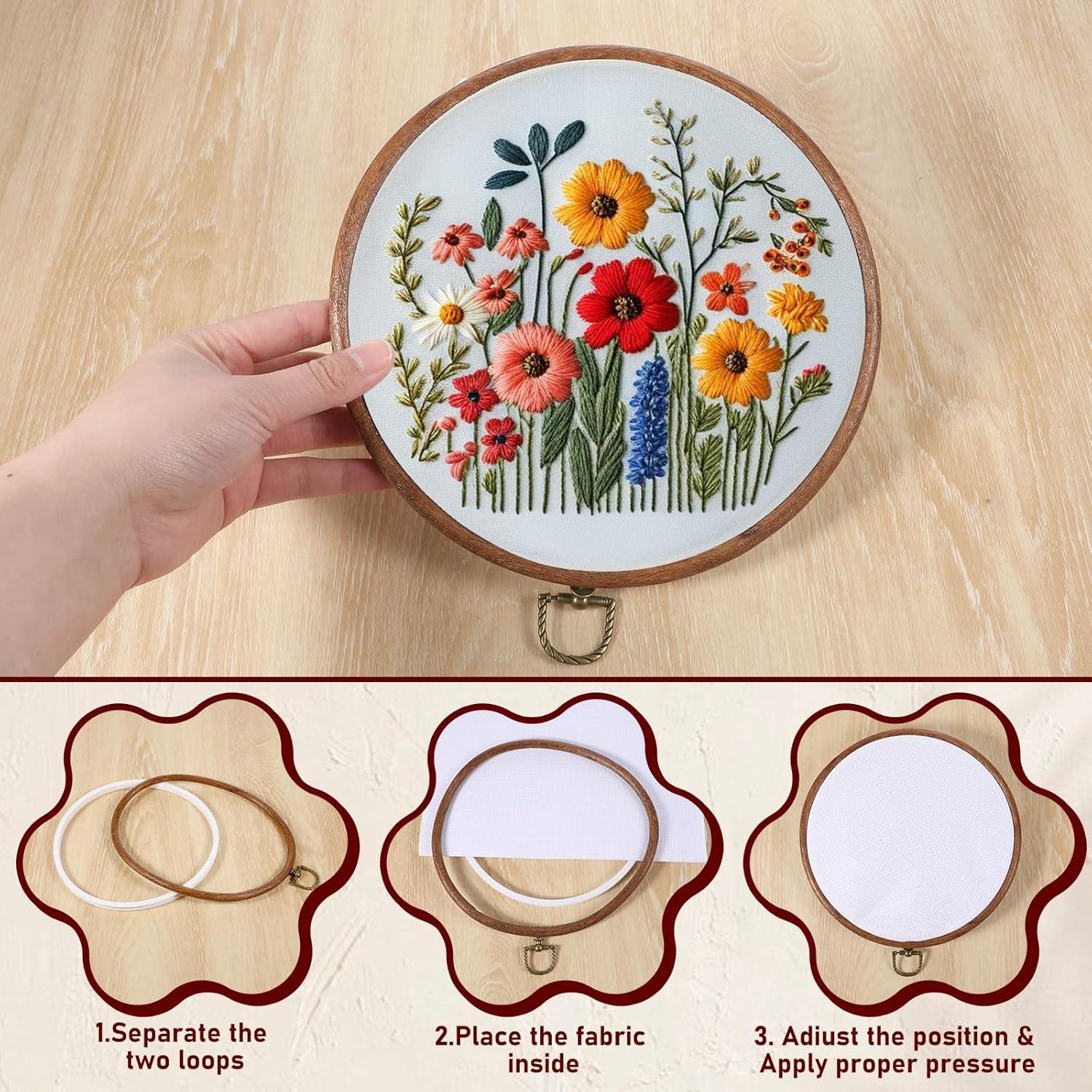 Marco de Bordado Redondo IANFAN 21 cm Imitación Madera - 2 Pcs