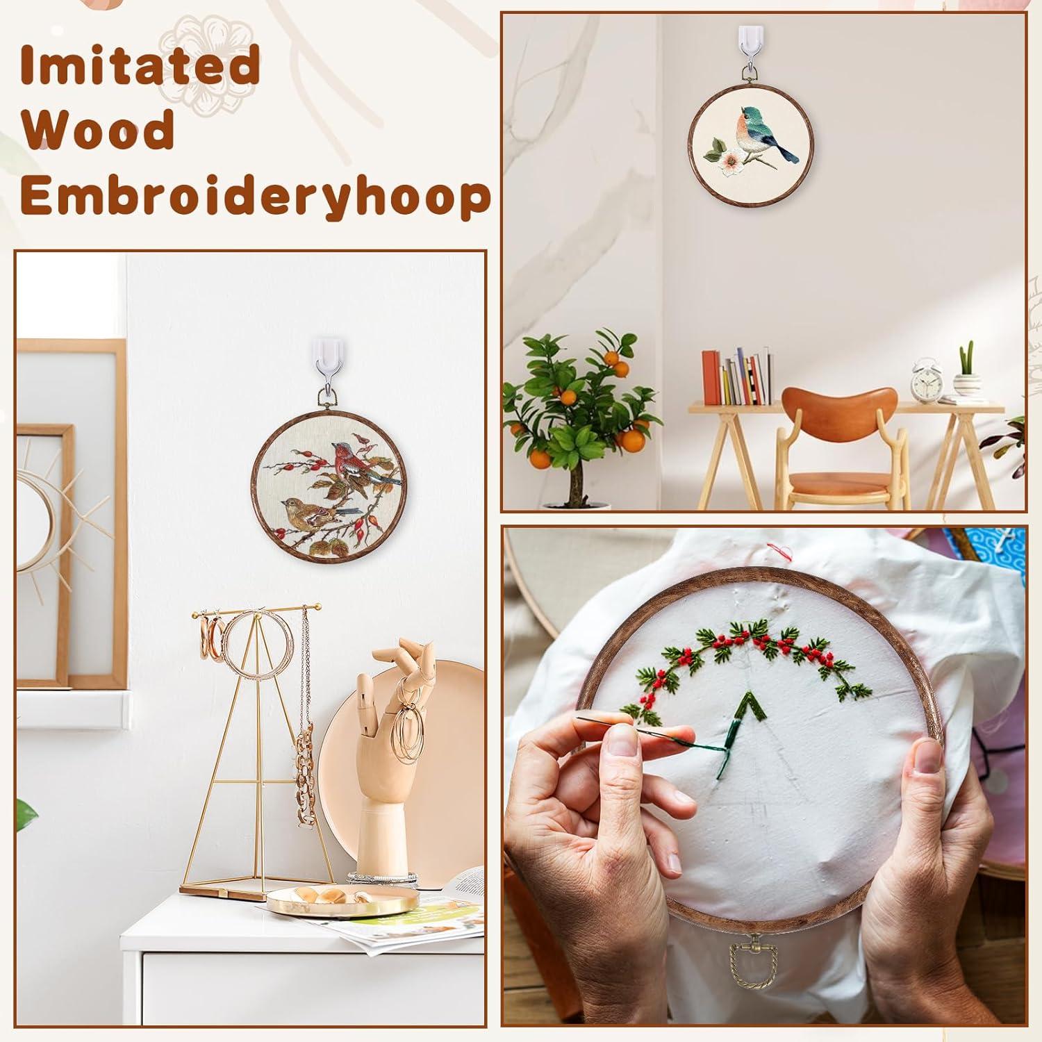 Marco de Bordado Redondo IANFAN 21 cm Imitación Madera - 2 Pcs