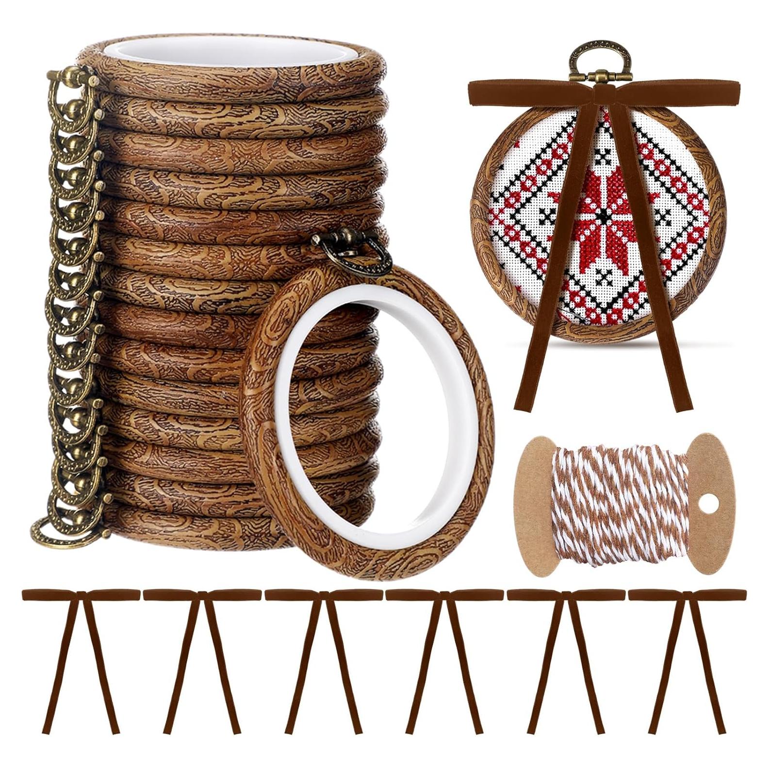 Kit de Bordado Navideño Beeveer 12 Aros de Madera 10 cm