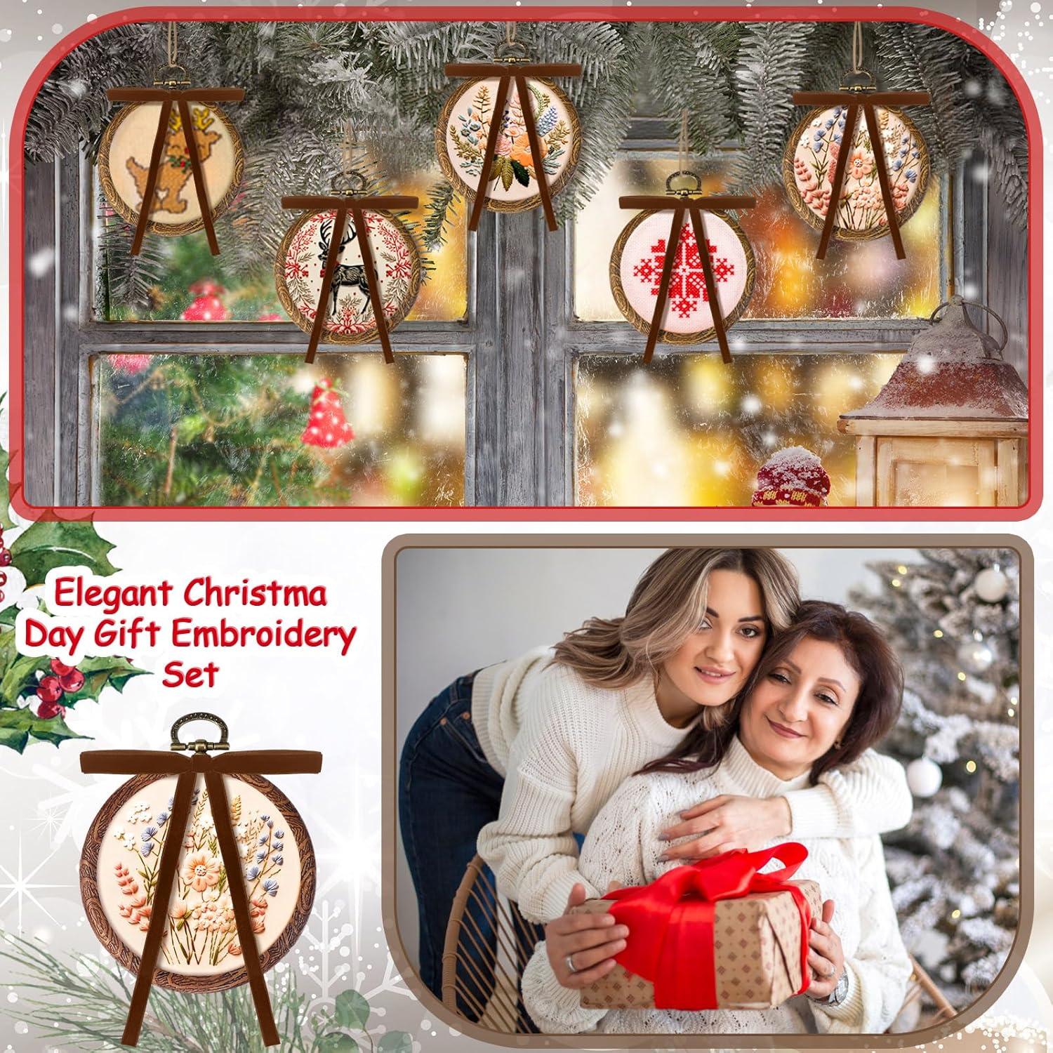 Kit de Bordado Navideño Beeveer 12 Aros de Madera 10 cm