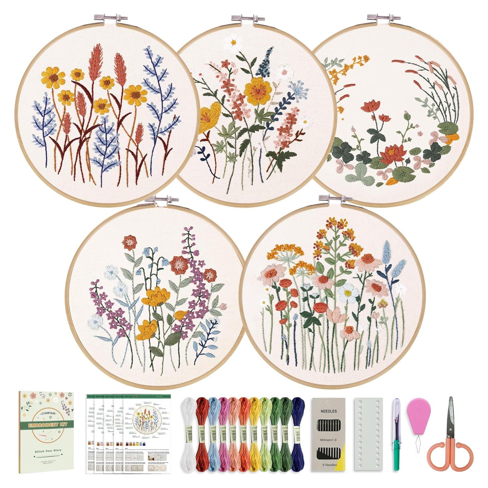 Kit de Bordado para Principiantes Cyanfour 5 Pack Floral