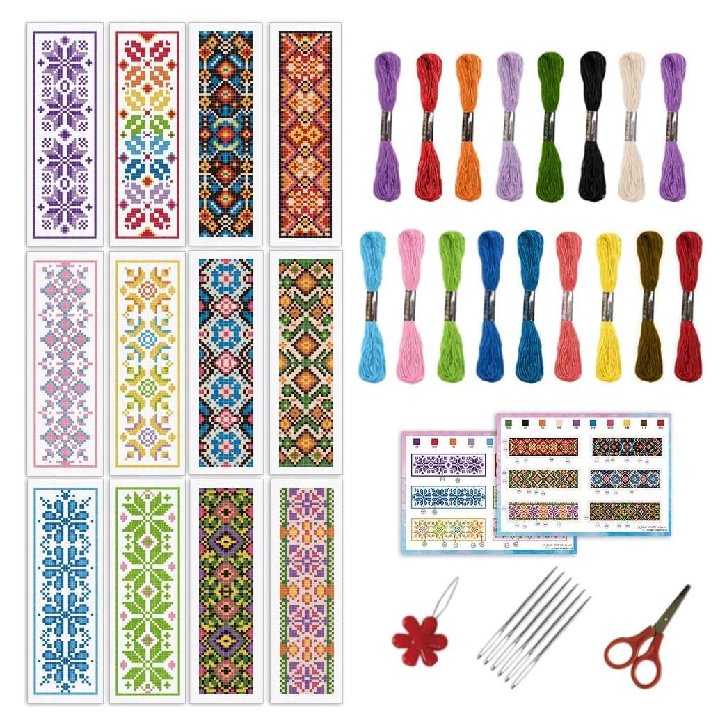 Kit de Marcadores de Punto de Cruz INFUNLY 12 Piezas Floral