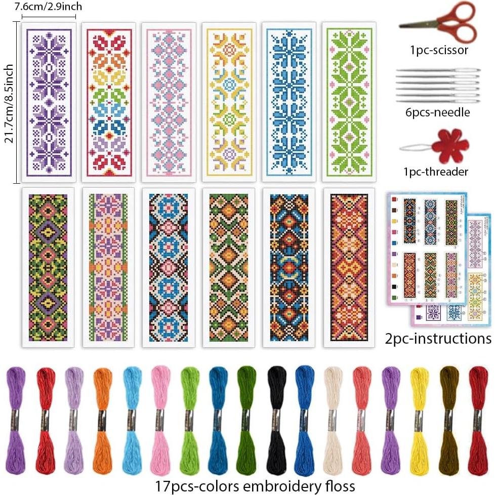 Kit de Marcadores de Punto de Cruz INFUNLY 12 Piezas Floral