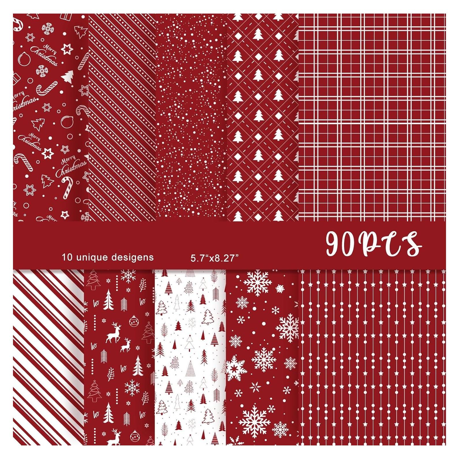 MIAHART Papel Patrón Feliz Navidad 90 Hojas A5 Rojo y Blanco