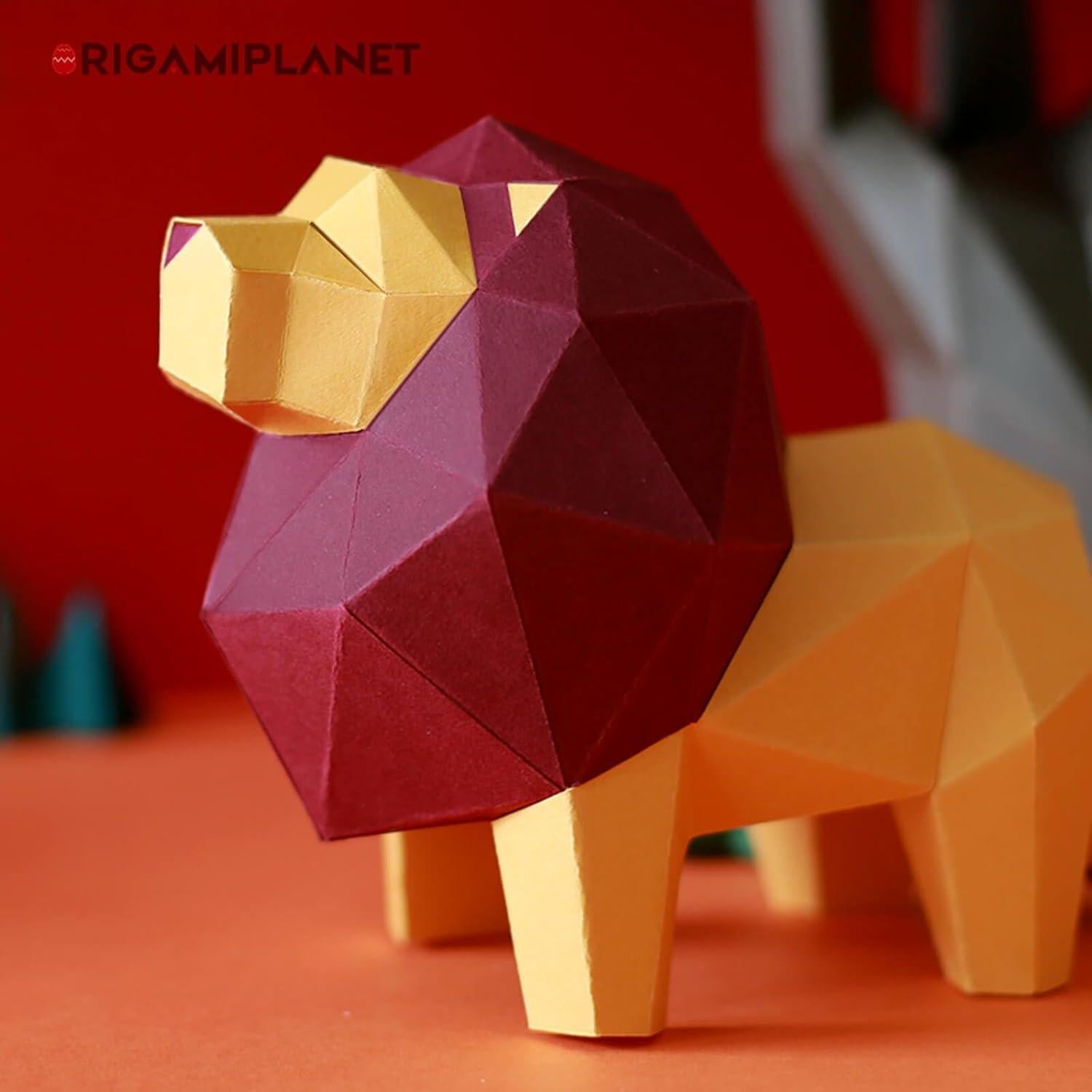 Kit de Manualidades Origami 3D León ORIGAMIPLANET - Papel Premium