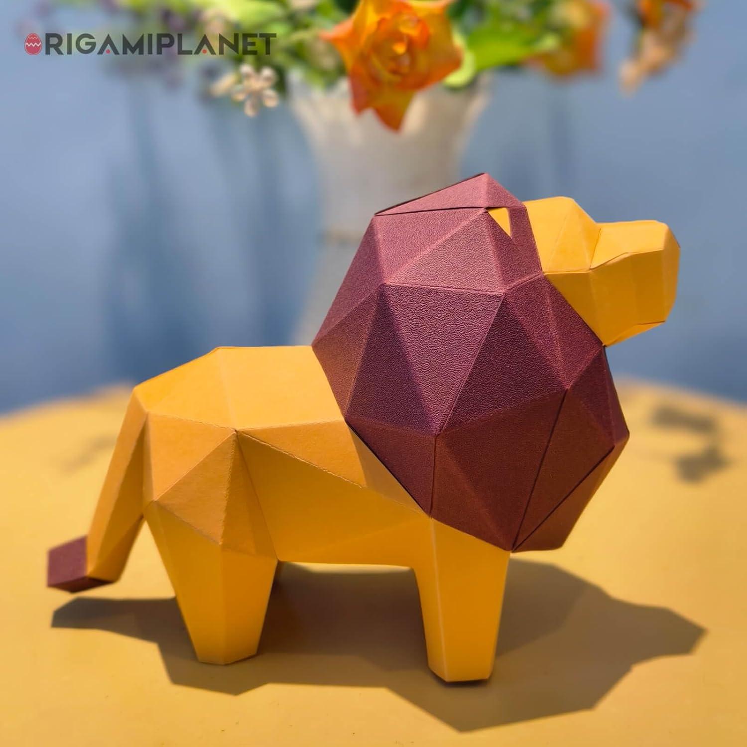 Kit de Manualidades Origami 3D León ORIGAMIPLANET - Papel Premium