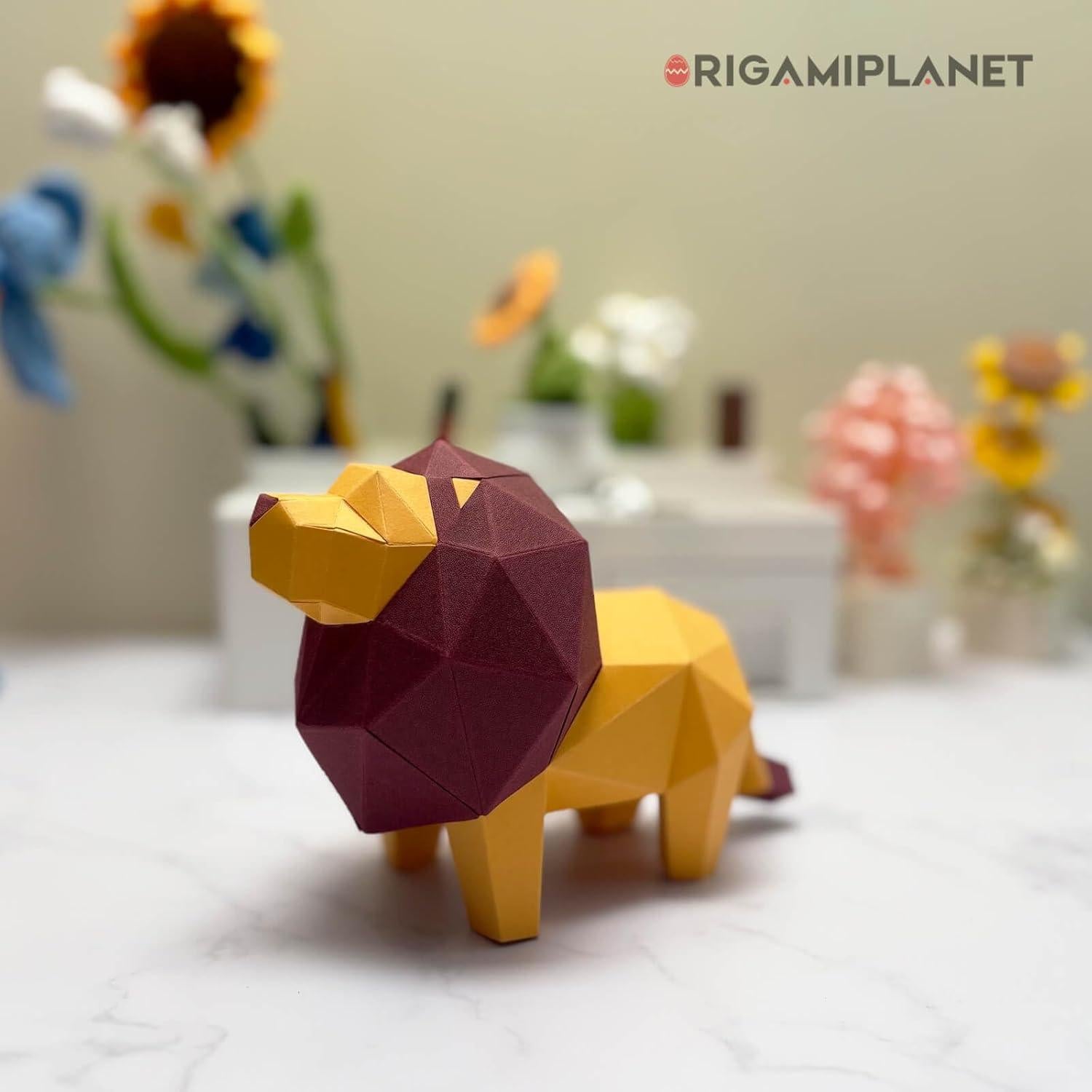 Kit de Manualidades Origami 3D León ORIGAMIPLANET - Papel Premium