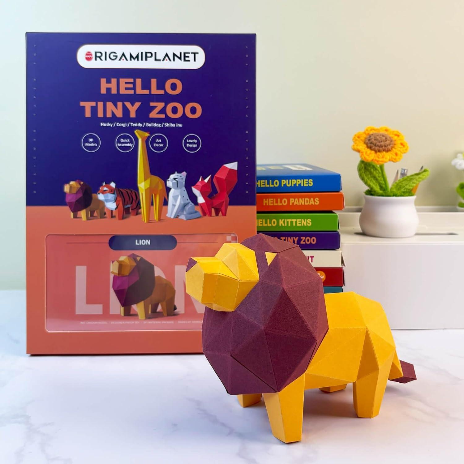Kit de Manualidades Origami 3D León ORIGAMIPLANET - Papel Premium