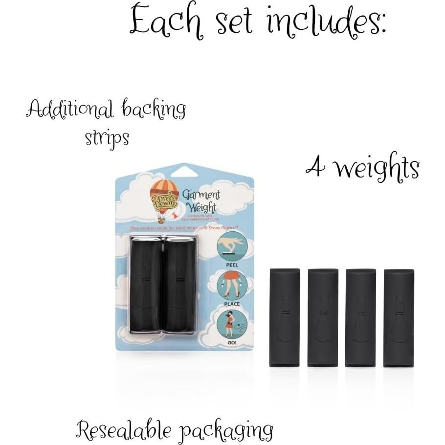 Pesas para Vestidos Dress Downs Reutilizables 4 Pzas Negro