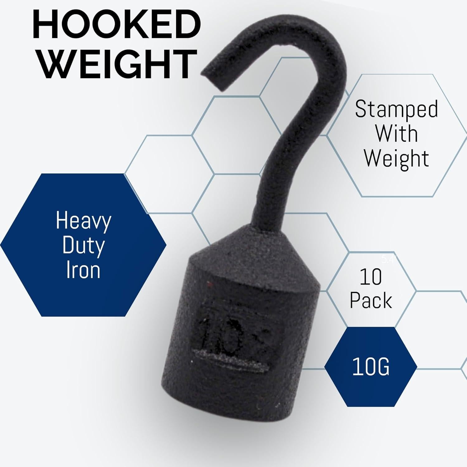 Paquete de 10 Pesas con Gancho Eisco Labs 10g Hierro Cilíndricas