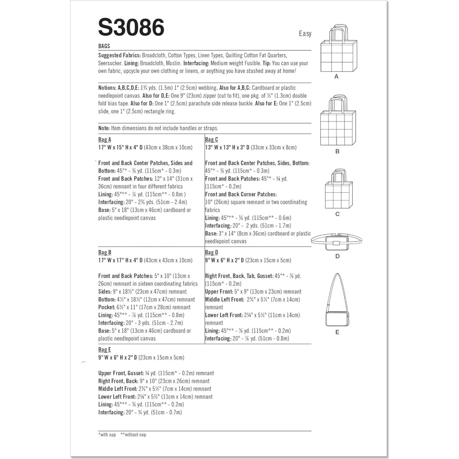 Patrón de Costura Simplicidad S3086OS para Bolsas de Parchwork