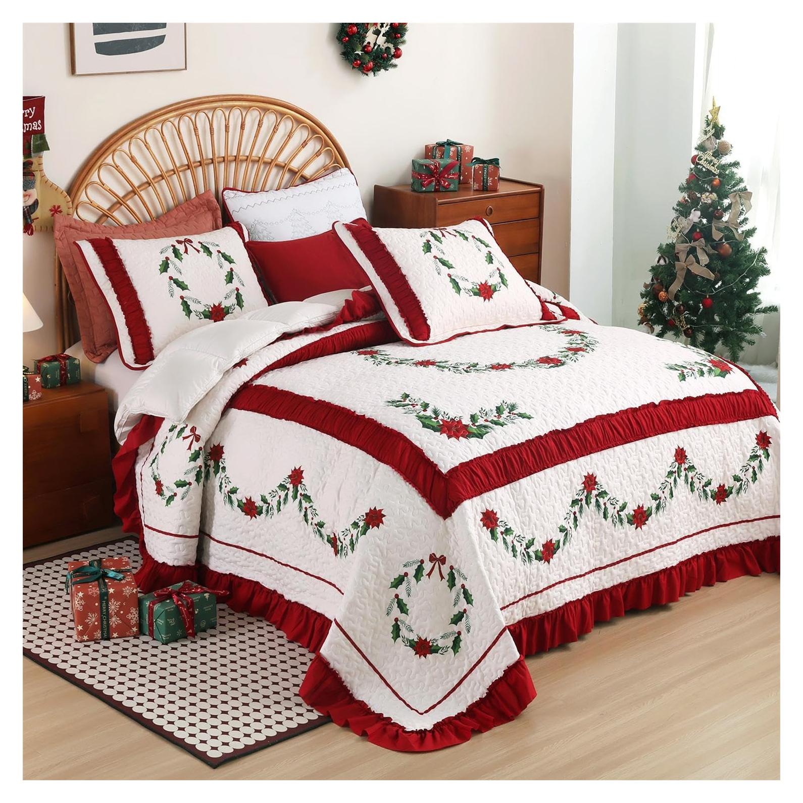 Juego de Edredón de Navidad Cmfshape King Rojo 3 Piezas