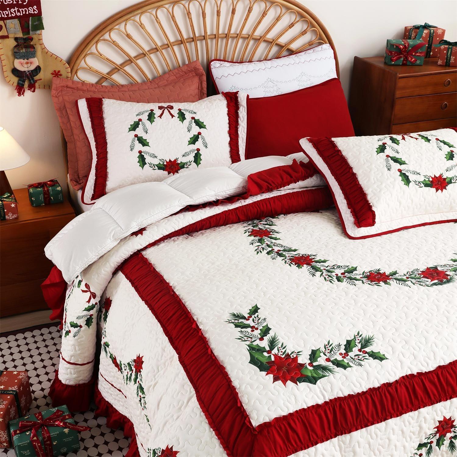 Juego de Edredón de Navidad Cmfshape King Rojo 3 Piezas