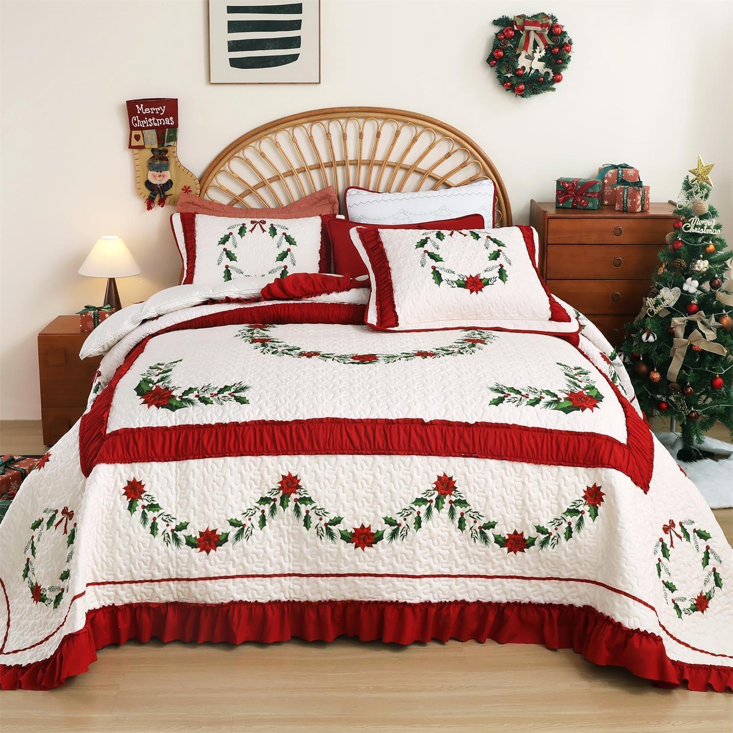 Juego de Edredón de Navidad Cmfshape King Rojo 3 Piezas