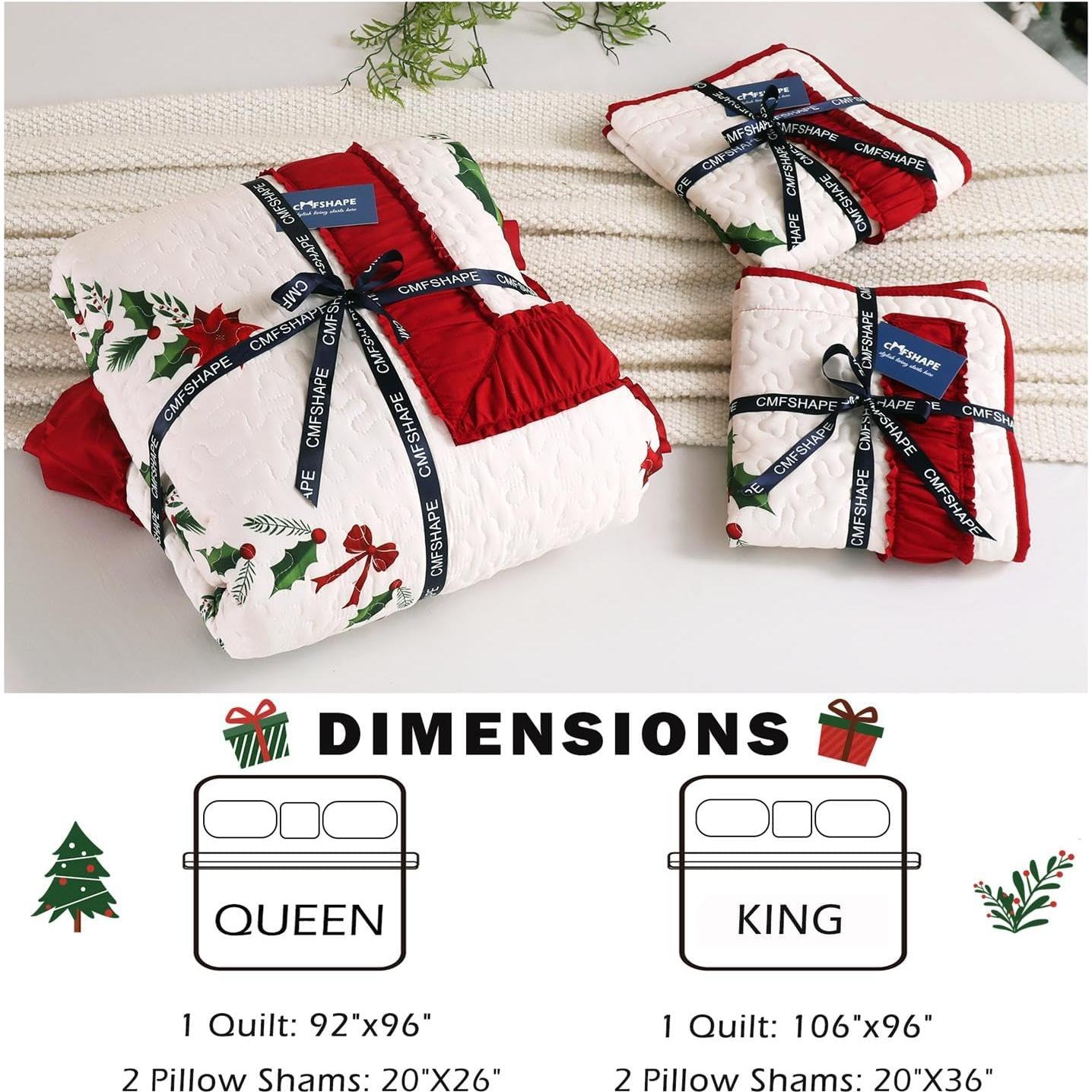 Juego de Edredón de Navidad Cmfshape King Rojo 3 Piezas