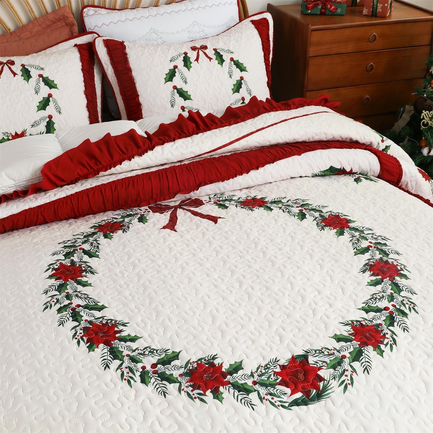 Juego de Edredón de Navidad Cmfshape King Rojo 3 Piezas