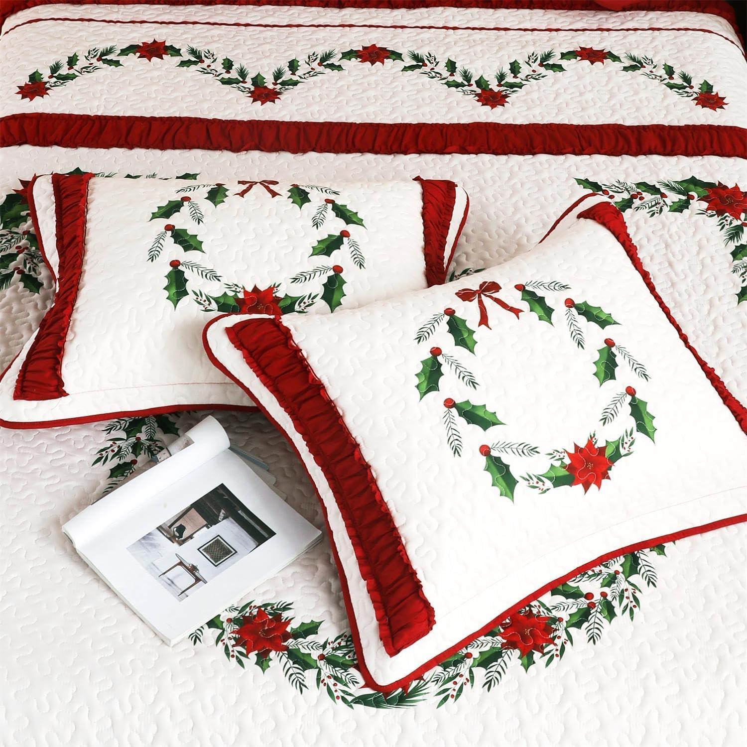 Juego de Edredón de Navidad Cmfshape King Rojo 3 Piezas