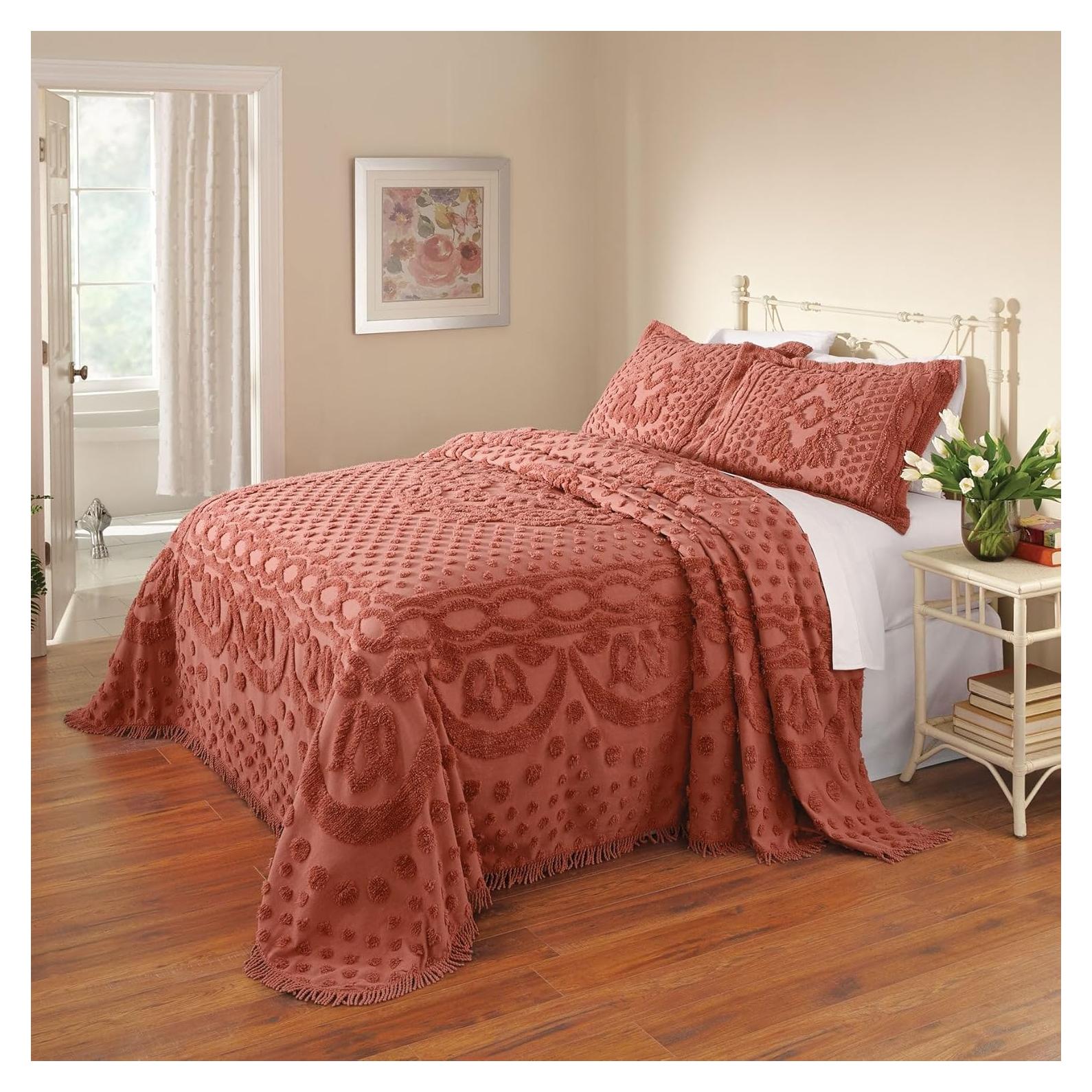 Cubrecamas Reina BrylaneHome Georgia Chenille Coral 100% Algodón