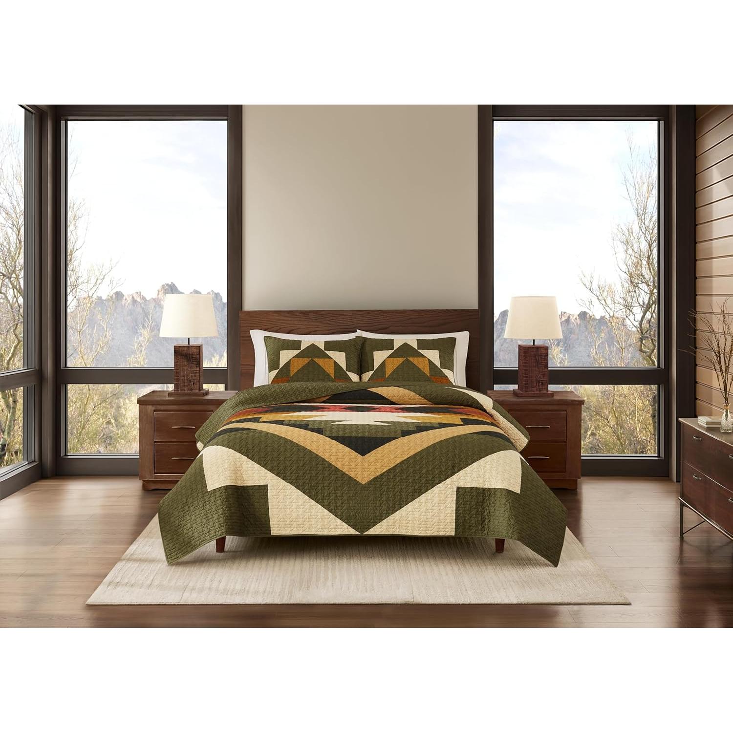 Juego de Colcha Pendleton Tumalo King 100% Algodón Verde