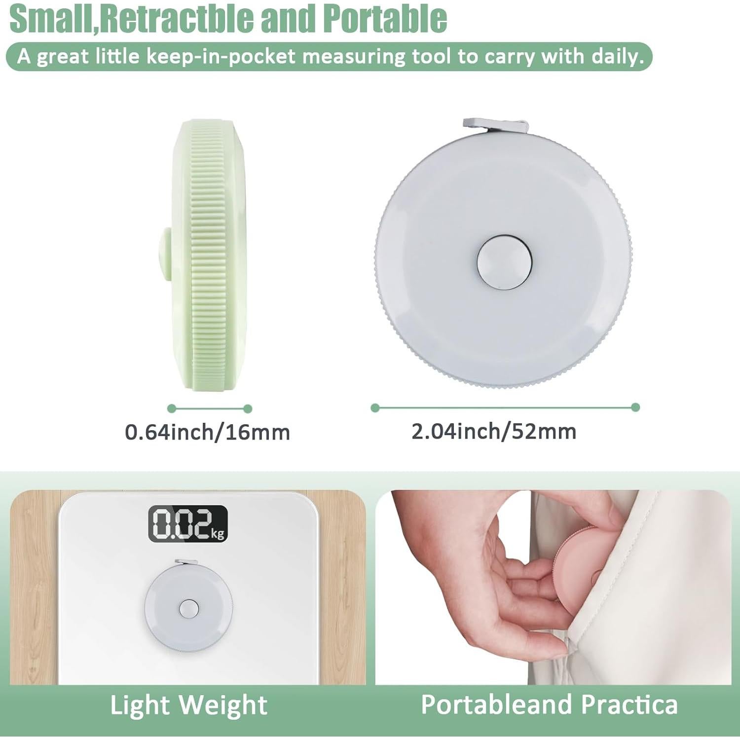 GDMINLO Cinta Métrica Retráctil 3 Pack 1.5m Costura Cuerpo