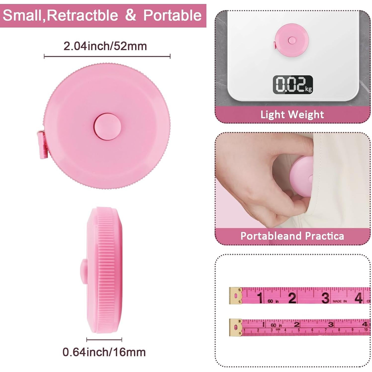 Cinta Métrica Retráctil GDMINLO 2 Piezas 152.4 cm Rosa