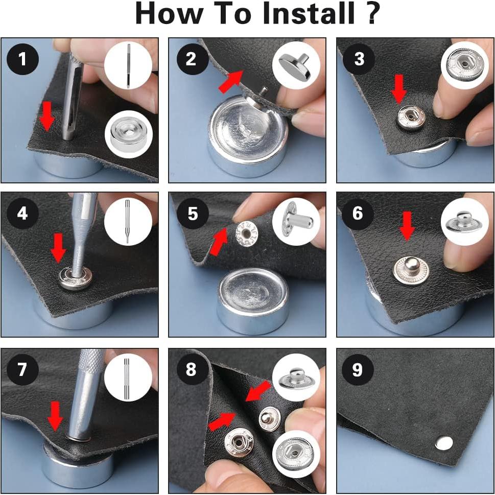 Kit de 120 Botones a Presión TLKKUE 10mm con Martillo y Herramientas