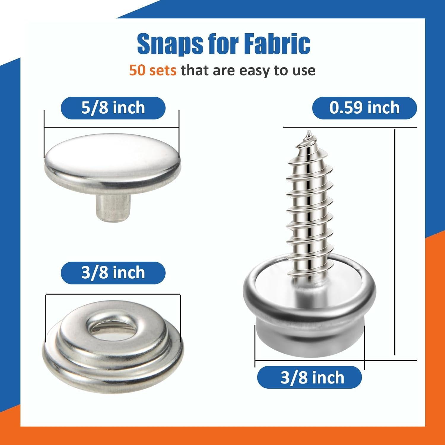 Juego de Botones de Lona Vutim 150 PCS Acero Inoxidable 0.95 cm