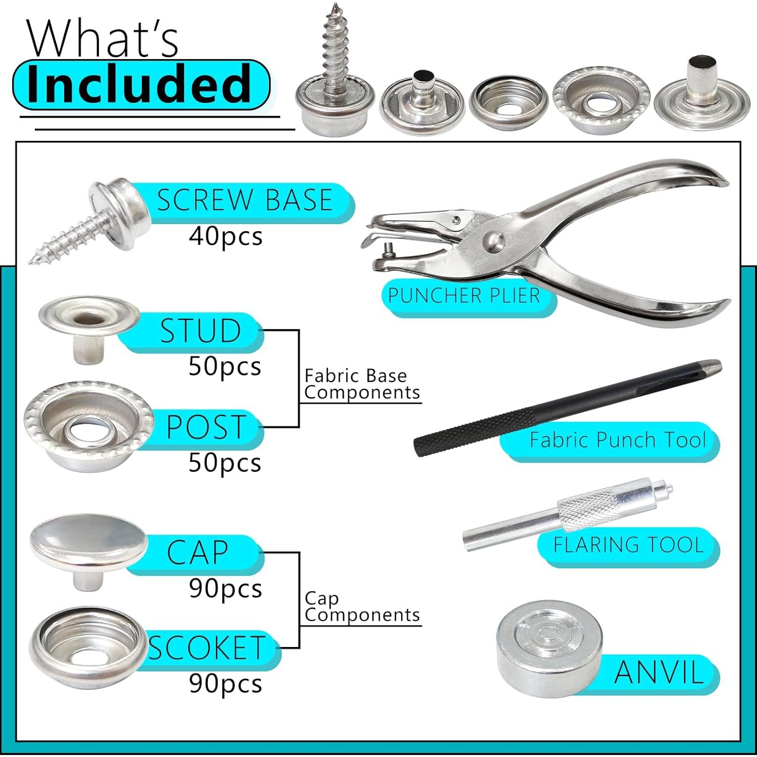 Kit de Botones de Lienzo 324 Piezas Acero Inoxidable DIY