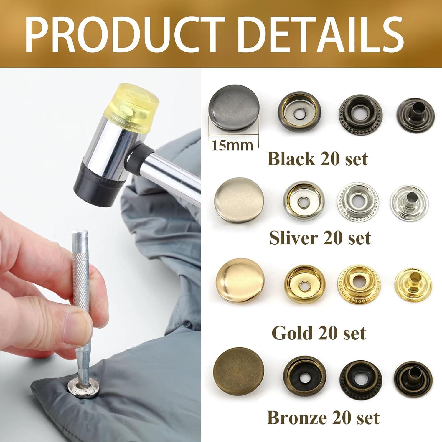 Kit de Broches de Presión MIFOLEU 320 Piezas 15mm Acero Inoxidable