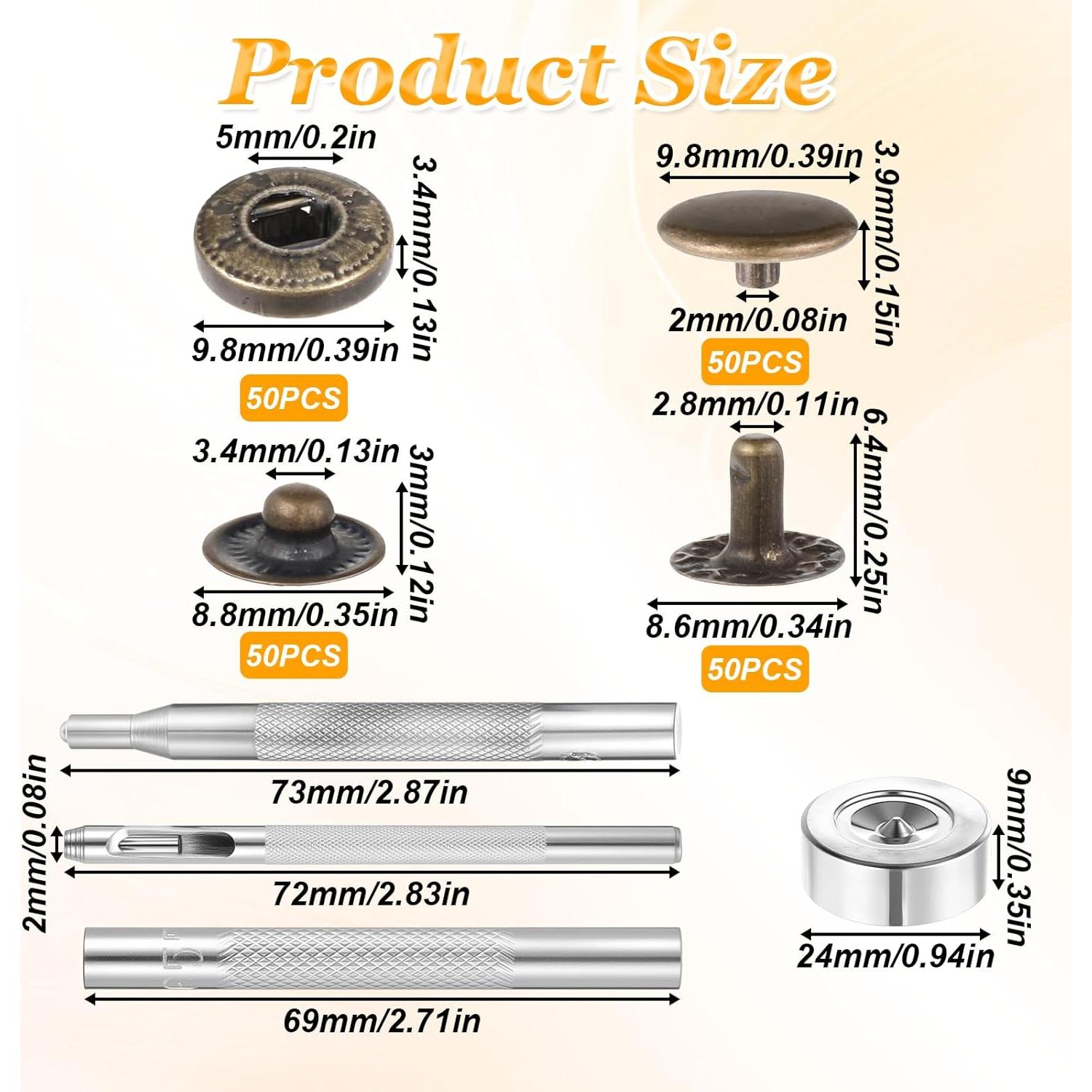 Kit de Sujetadores a Presión FdcZeyxior 50 Botones Bronce 10mm
