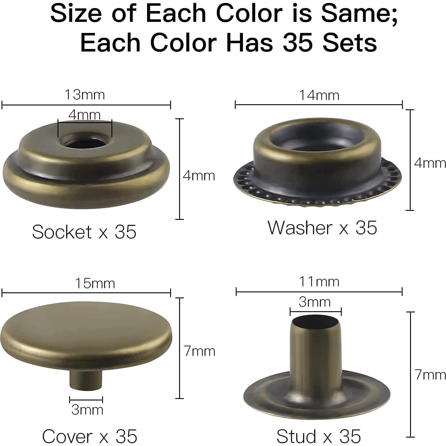 Kit de Botones a Presión Moocci 420 Piezas 15mm para Tela y Cuero