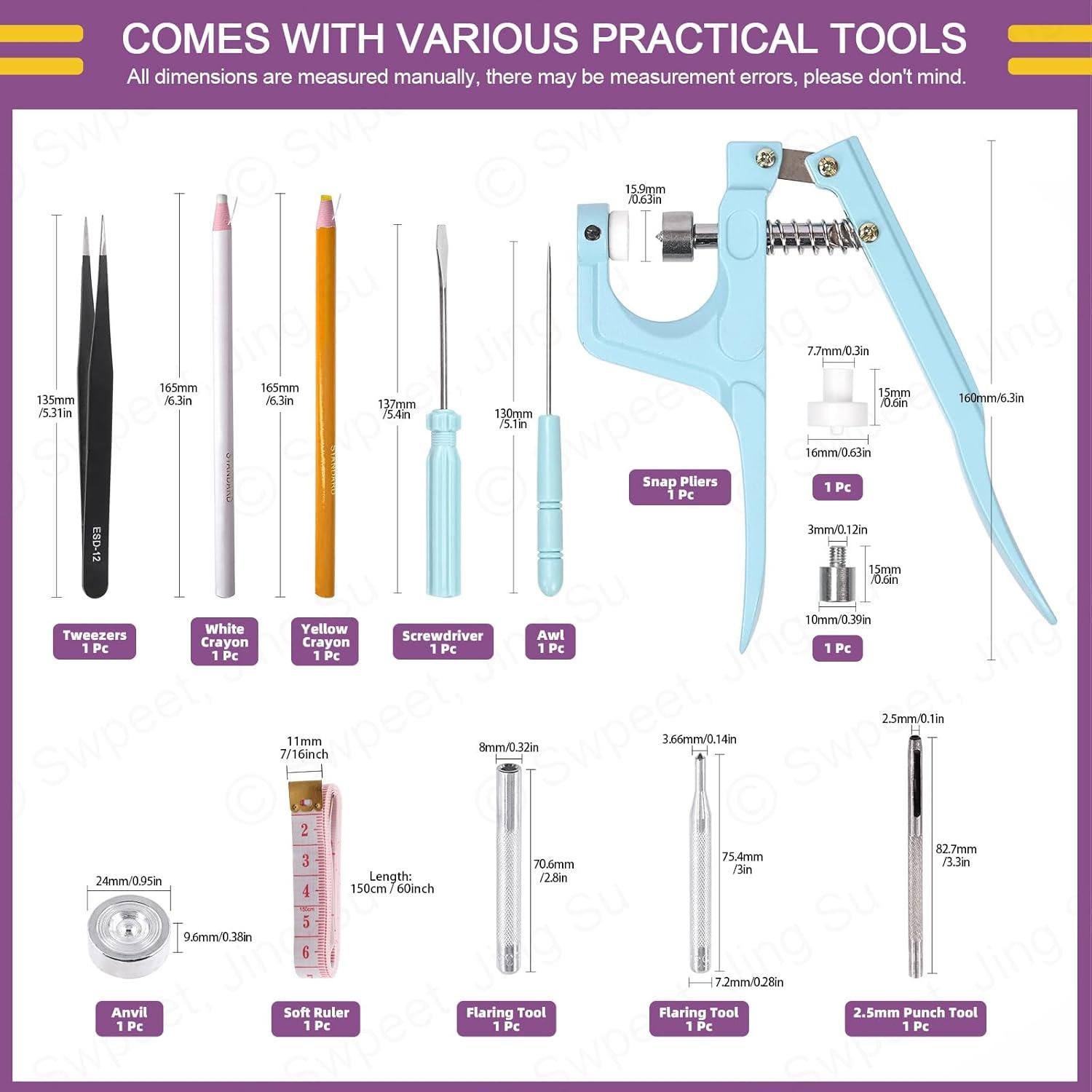 Kit de Sujetadores de Botones de Cuero Swpeet 90 Juegos 12.5mm