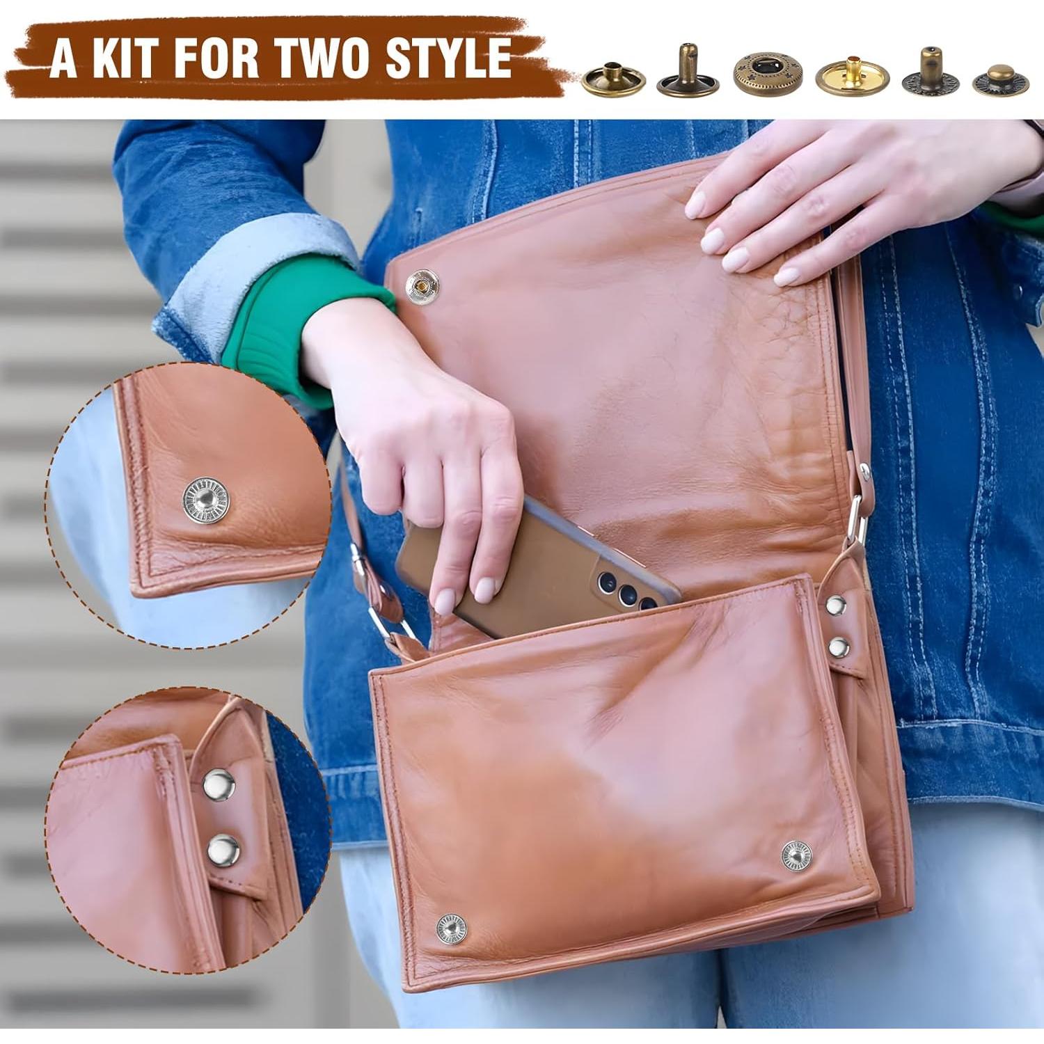 Kit de Botones a Presión y Remaches de Cuero Y-zuisoumt - 200 Conjuntos