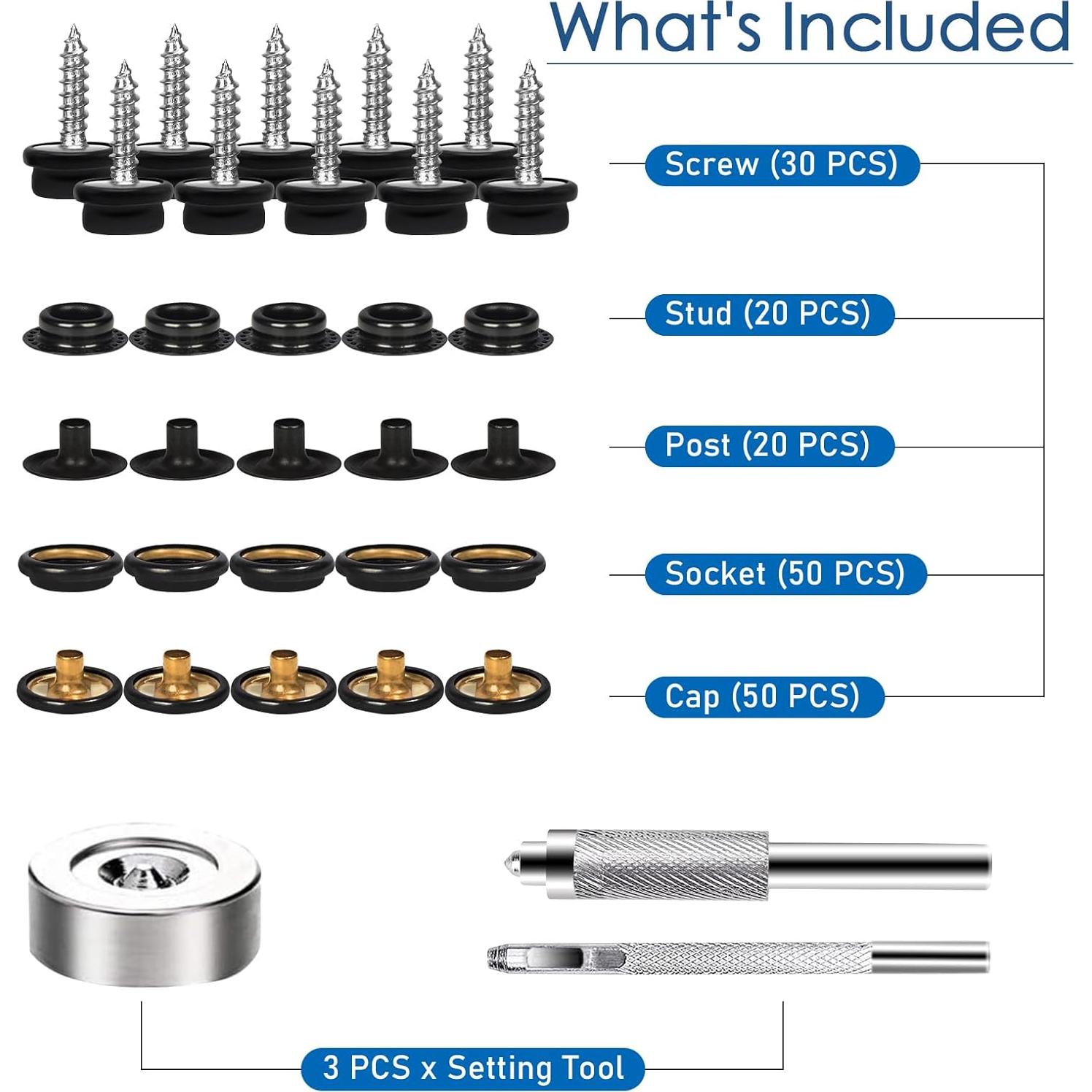 Kit de Botones a Presión WEIII 50 Piezas Acero Inoxidable