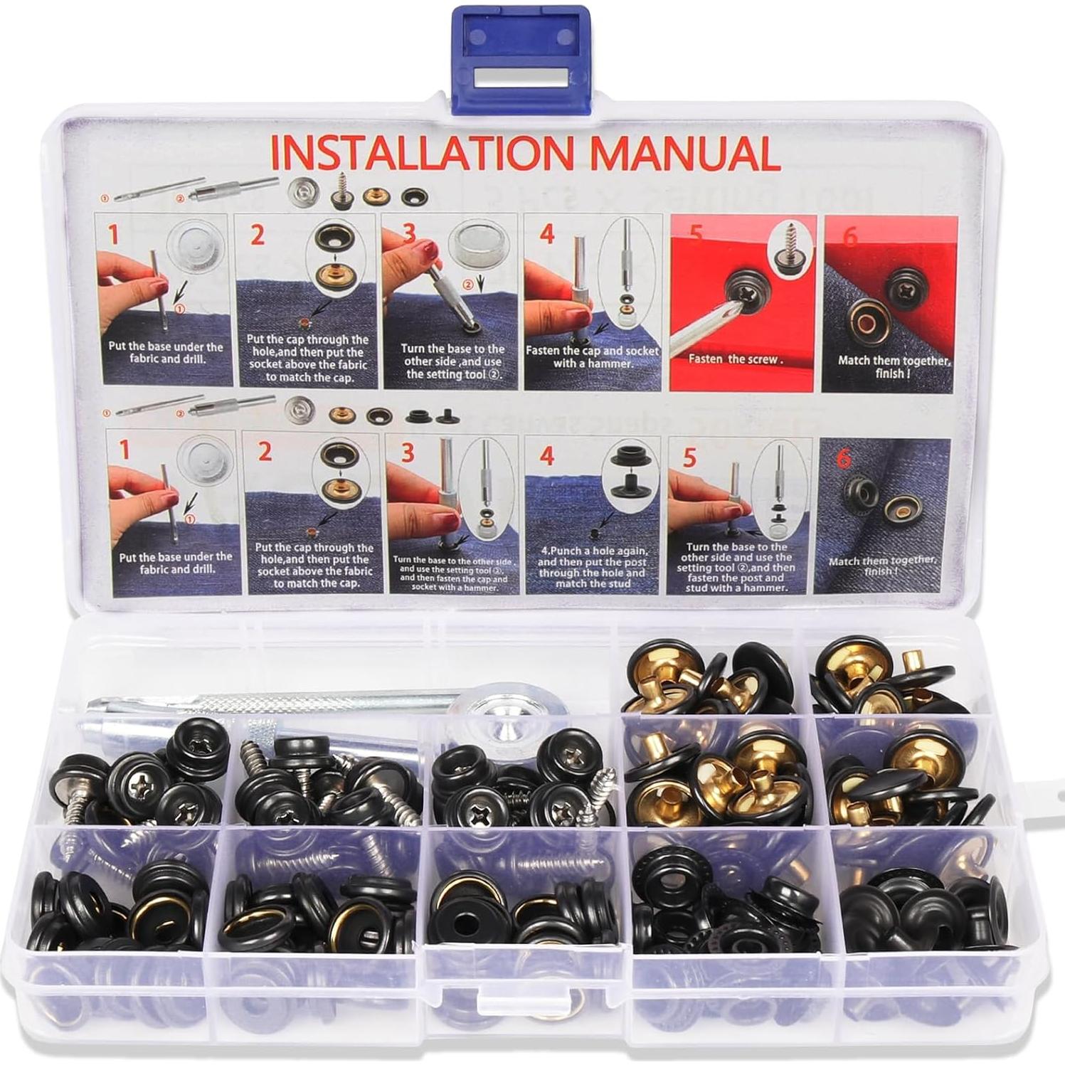 Kit de Botones a Presión WEIII 50 Piezas Acero Inoxidable